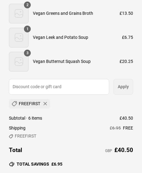 Screenshot of the Pow Food discount code working
