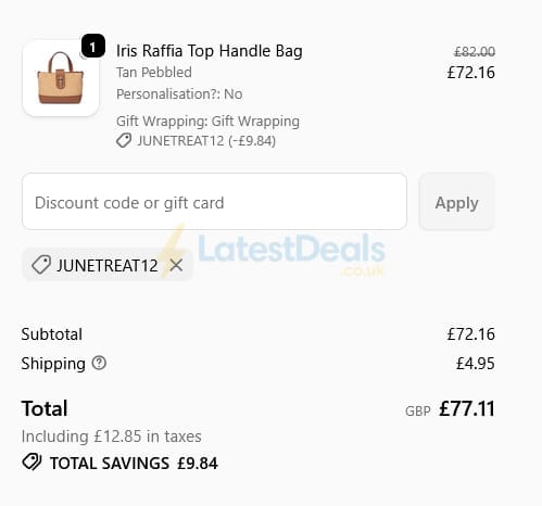 Screenshot of the LRM Goods discount code working