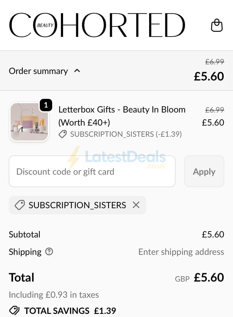 Screenshot of the Cohorted discount code working