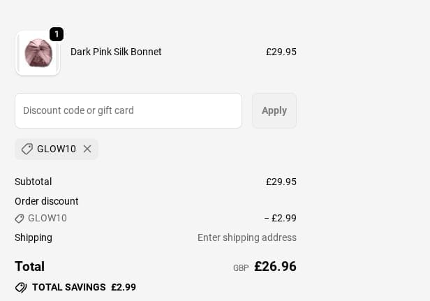 Screenshot of the Silk Pillowcase discount code working