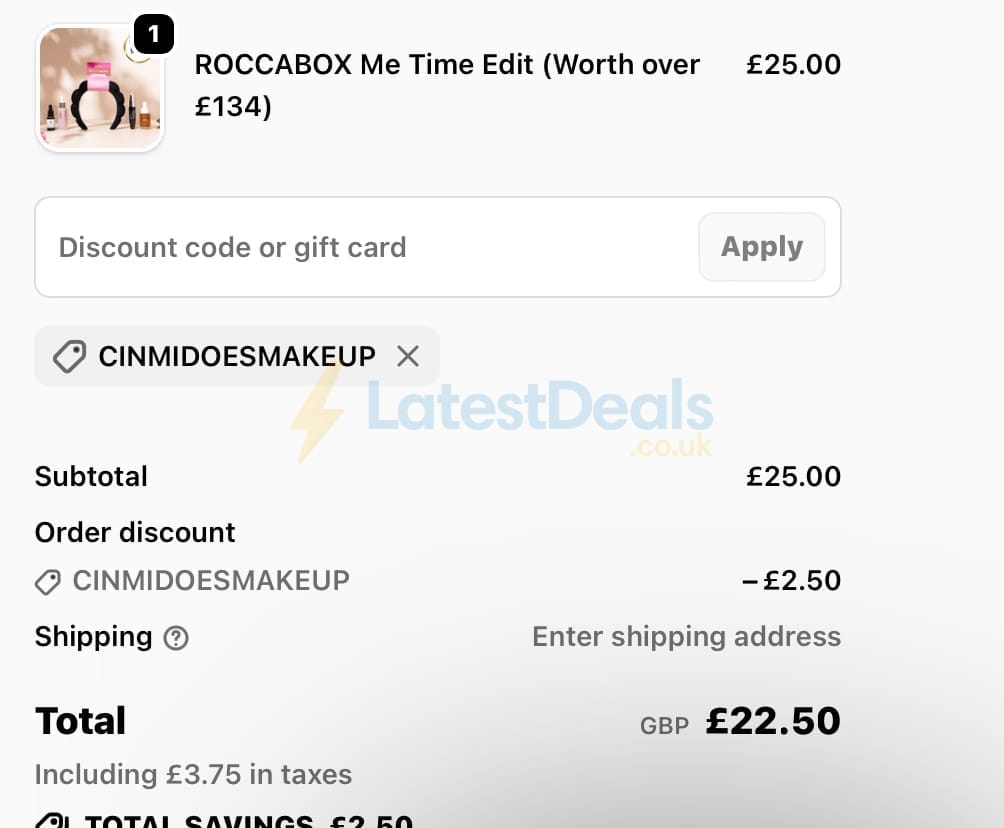 Screenshot of the Roccabox discount code working