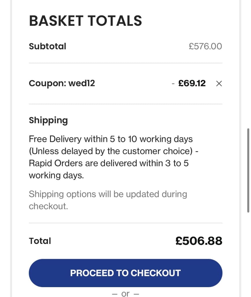 Screenshot of the PSCL Beds discount code working