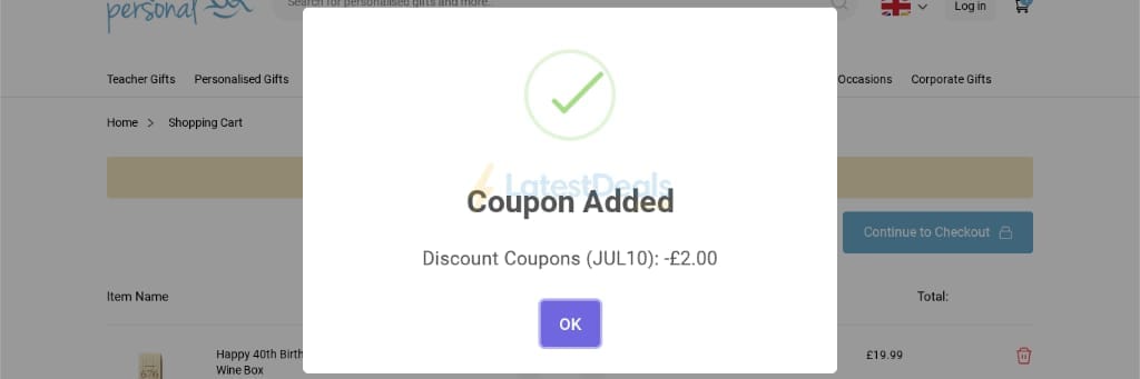 Screenshot of the Keep It Personal discount code working