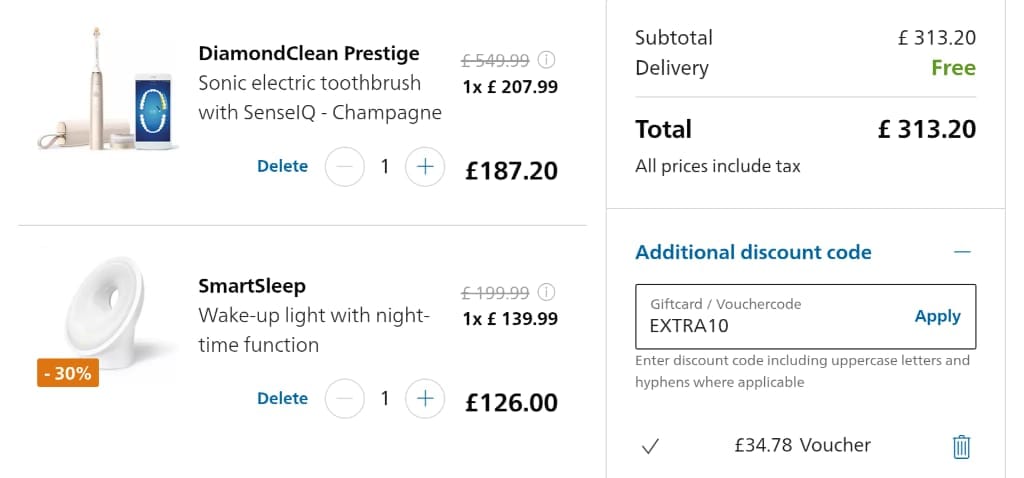 Screenshot of the Philips discount code working