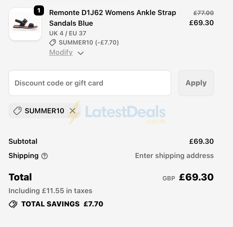 Screenshot of the Shuperb discount code working