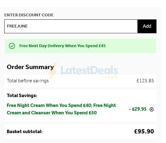 Screenshot of the No7 Beauty discount code working