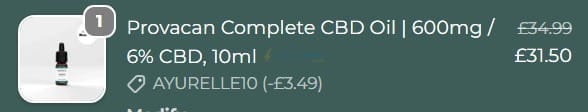 Screenshot of the Provacan discount code working