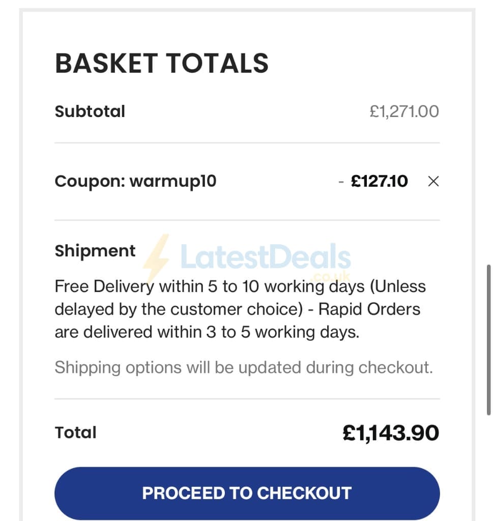 Screenshot of the PSCL Beds discount code working