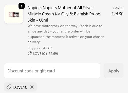 Screenshot of the Plastic Freedom discount code working