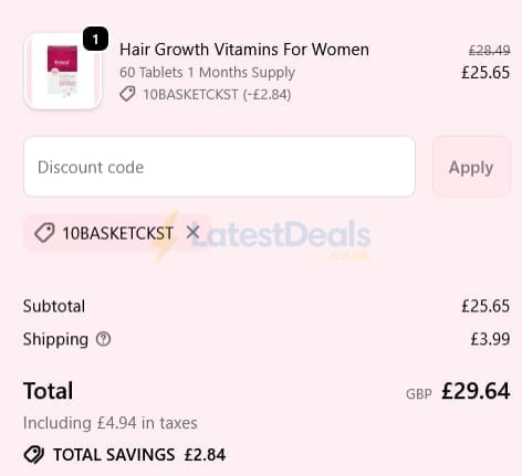Screenshot of the Viviscal discount code working
