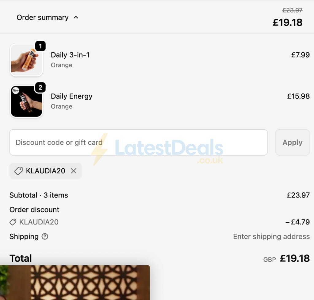 Screenshot of the Phizz discount code working
