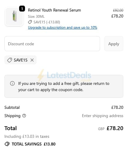 Screenshot of the Murad discount code working