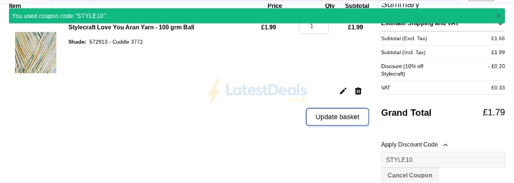 Screenshot of the WoolBox discount code working