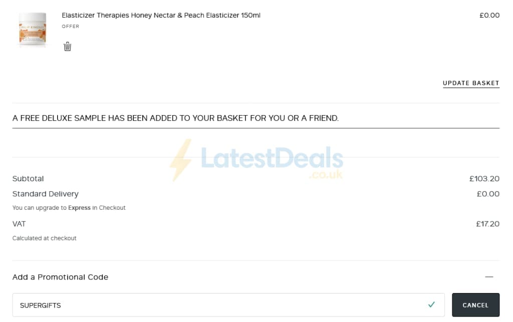 Screenshot of the Philip Kingsley discount code working
