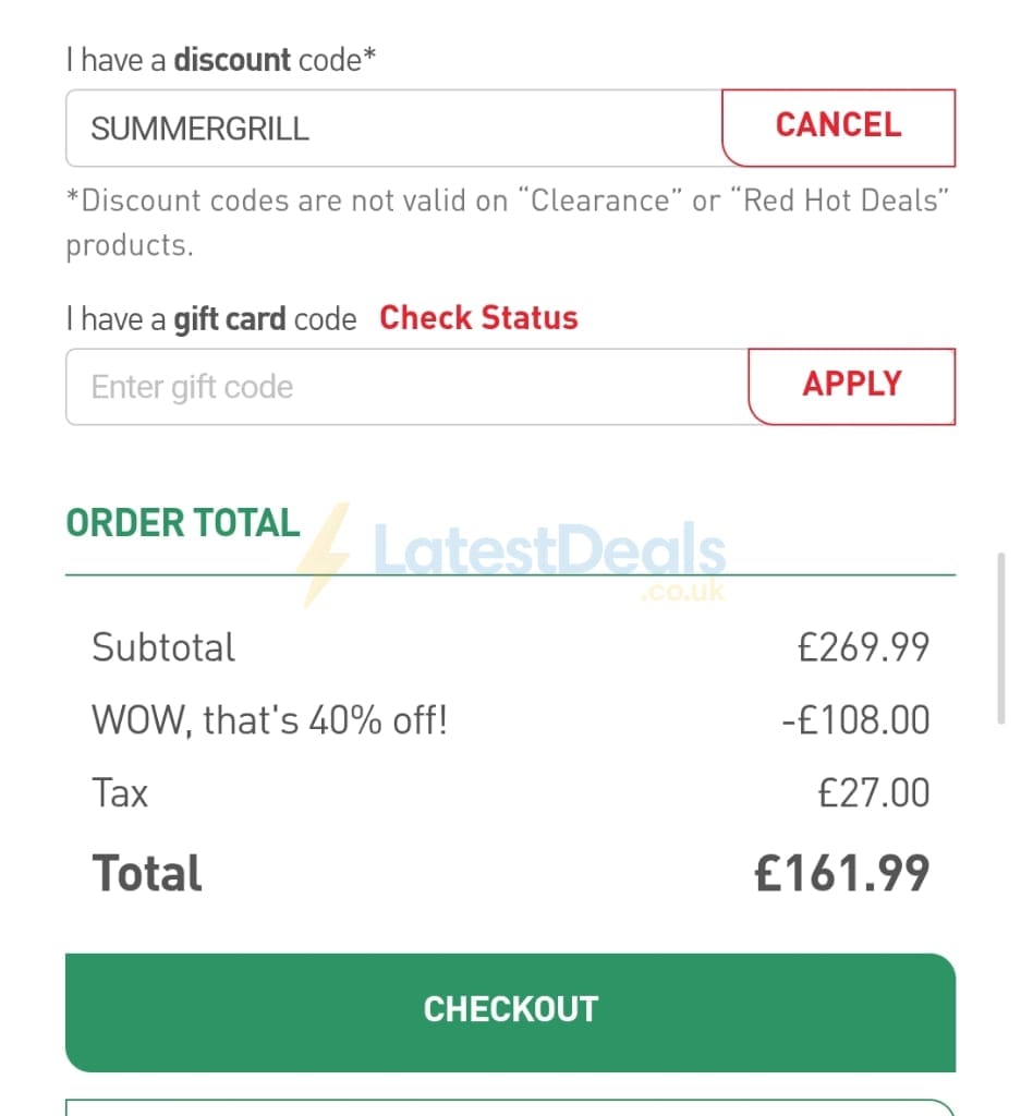 Screenshot of the Tefal discount code working