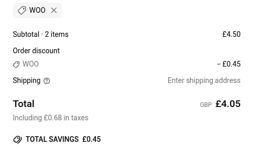 Screenshot of the WooWoo discount code working