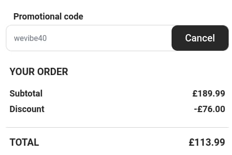 Screenshot of the Harmony discount code working