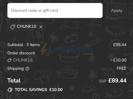 Screenshot of the Chunk Pies & Pasties of Devon discount code working