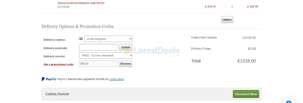 Screenshot of the Uttings discount code working