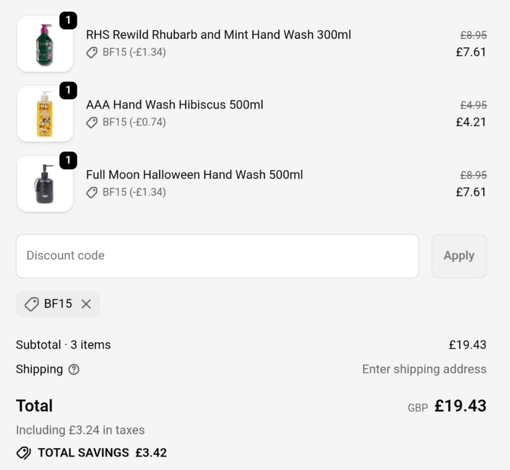 Screenshot of the The Somerset Toiletry Co discount code working