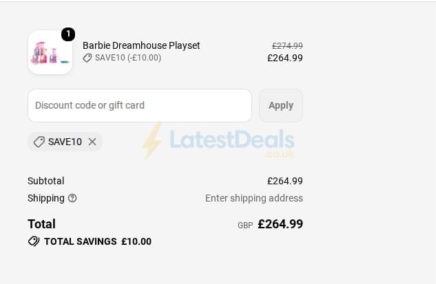 Screenshot of the True Toys discount code working