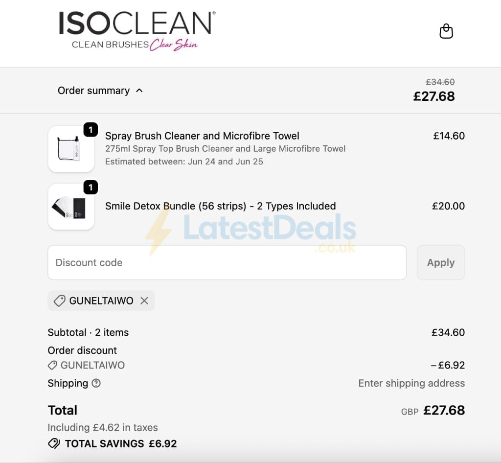 Screenshot of the ISO Clean discount code working