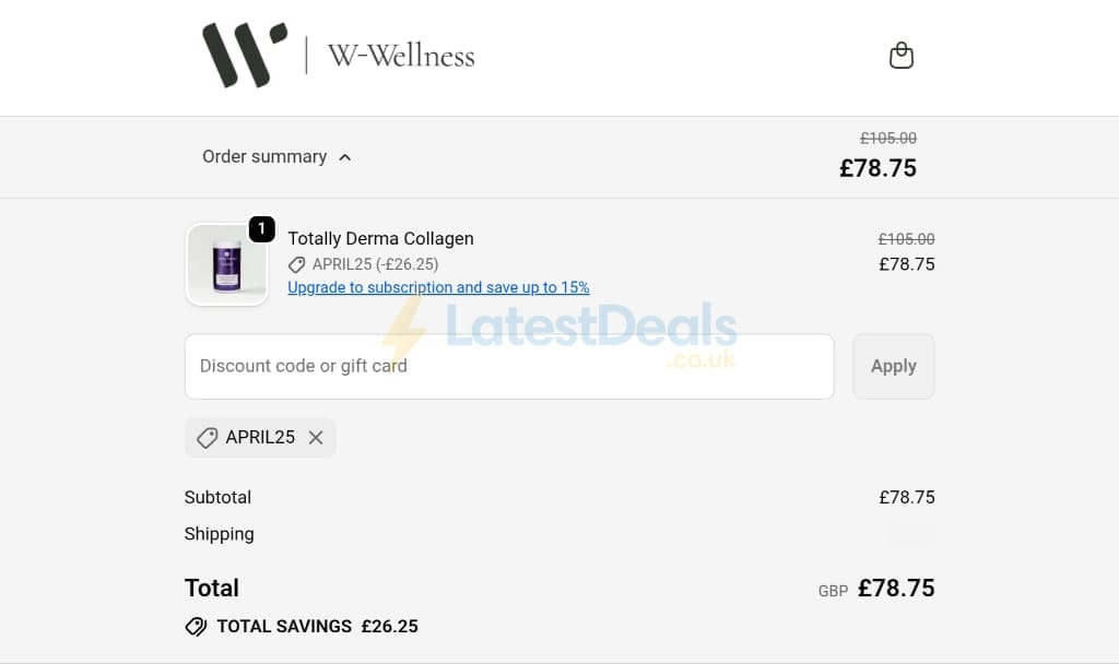 Screenshot of the W-Wellness discount code working