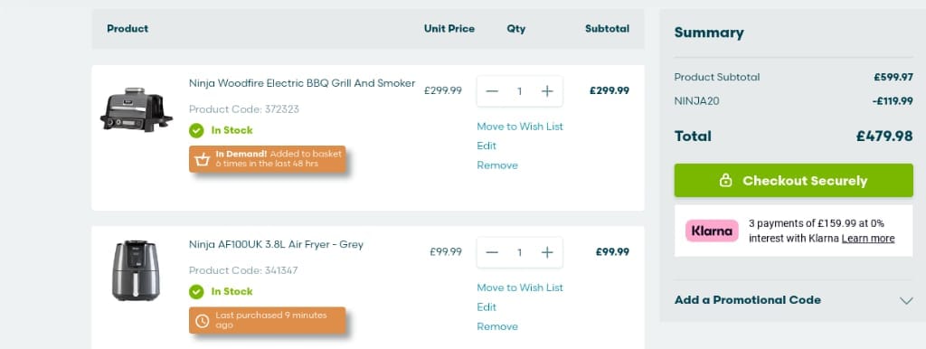 Screenshot of the Robert Dyas discount code working