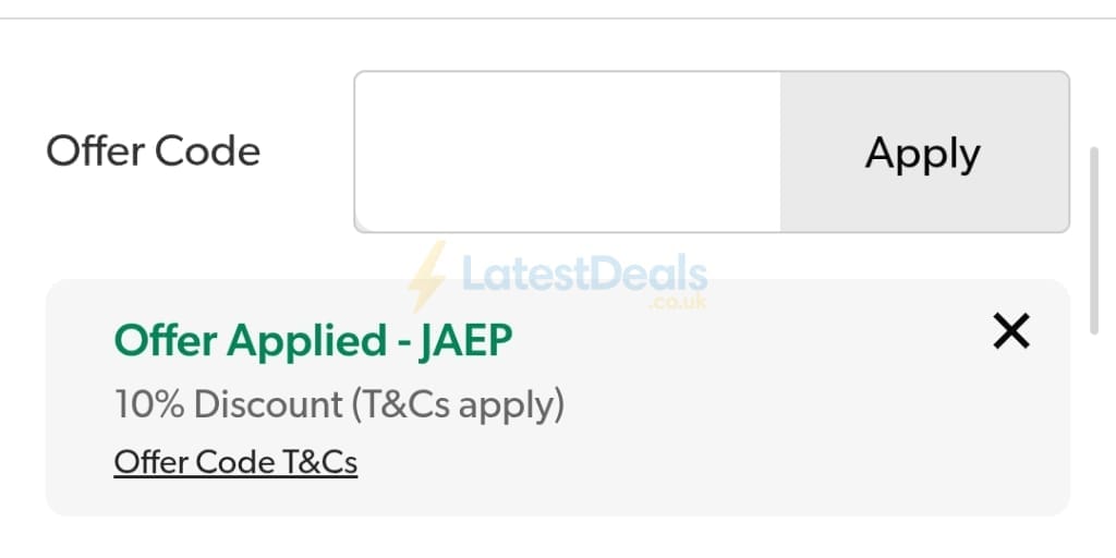 Screenshot of the Grattan discount code working