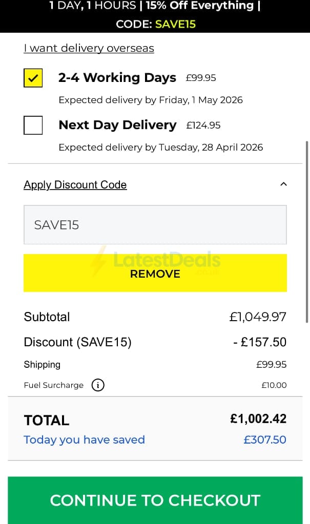 Screenshot of the Net World Sports discount code working