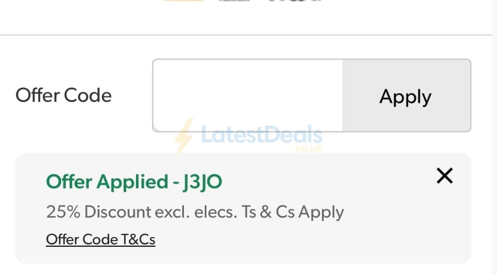 Screenshot of the Grattan discount code working