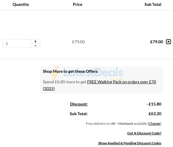 Screenshot of the Grisport discount code working
