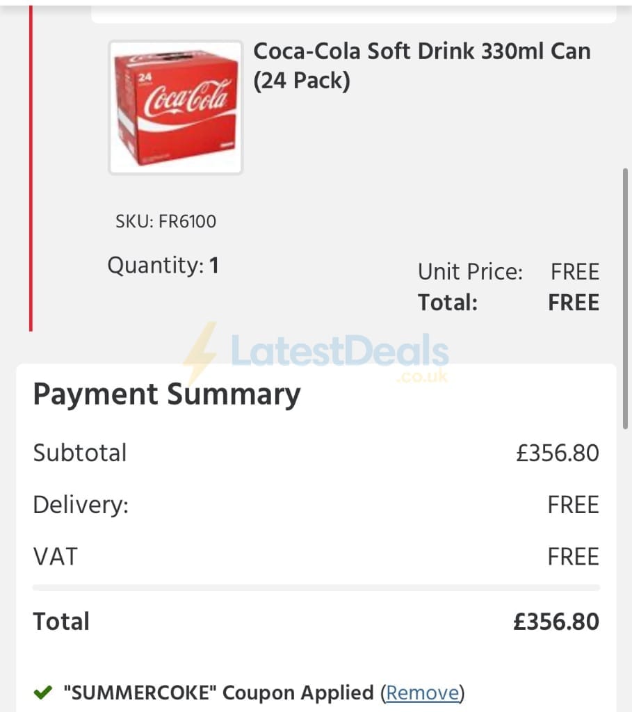 Screenshot of the UK Office Direct discount code working
