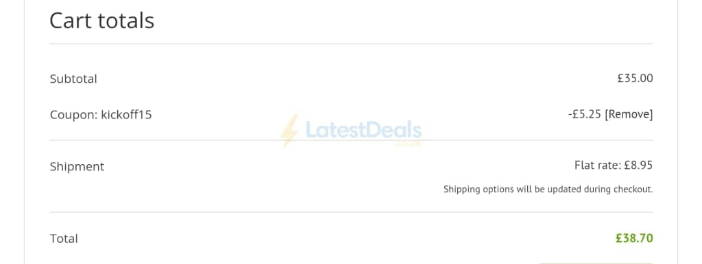 Screenshot of the SoccerLord discount code working