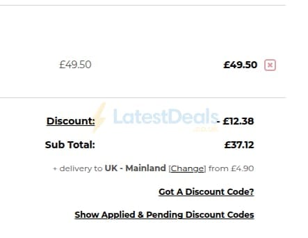 Screenshot of the Hot Diamonds discount code working