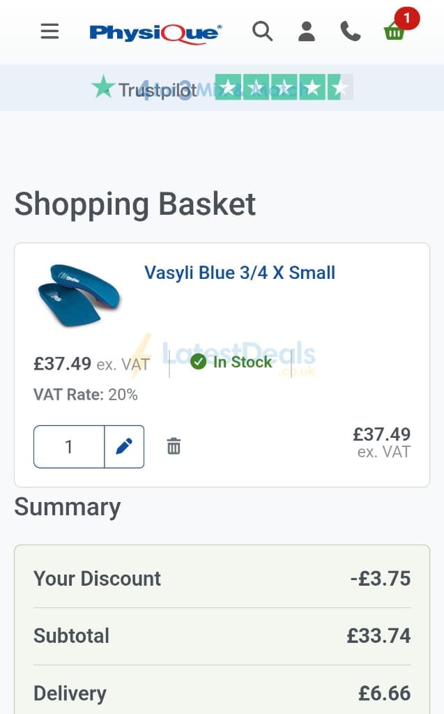 Screenshot of the Physique discount code working