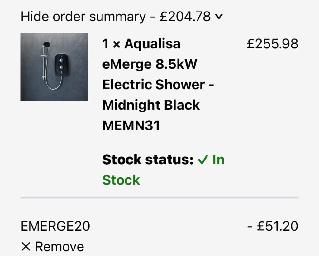 Screenshot of the Plumbworld discount code working