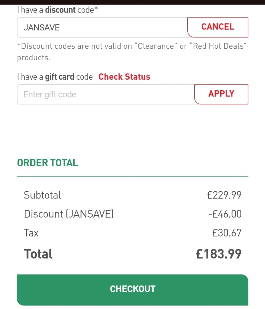 Screenshot of the Tefal discount code working