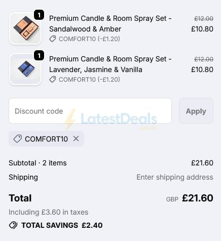 Screenshot of the Groove Pillows discount code working