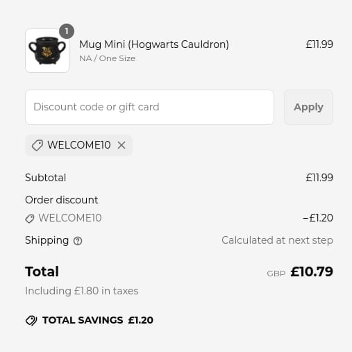 Screenshot of the Tartan Weaving Mill discount code working