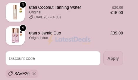 Screenshot of the Utan discount code working