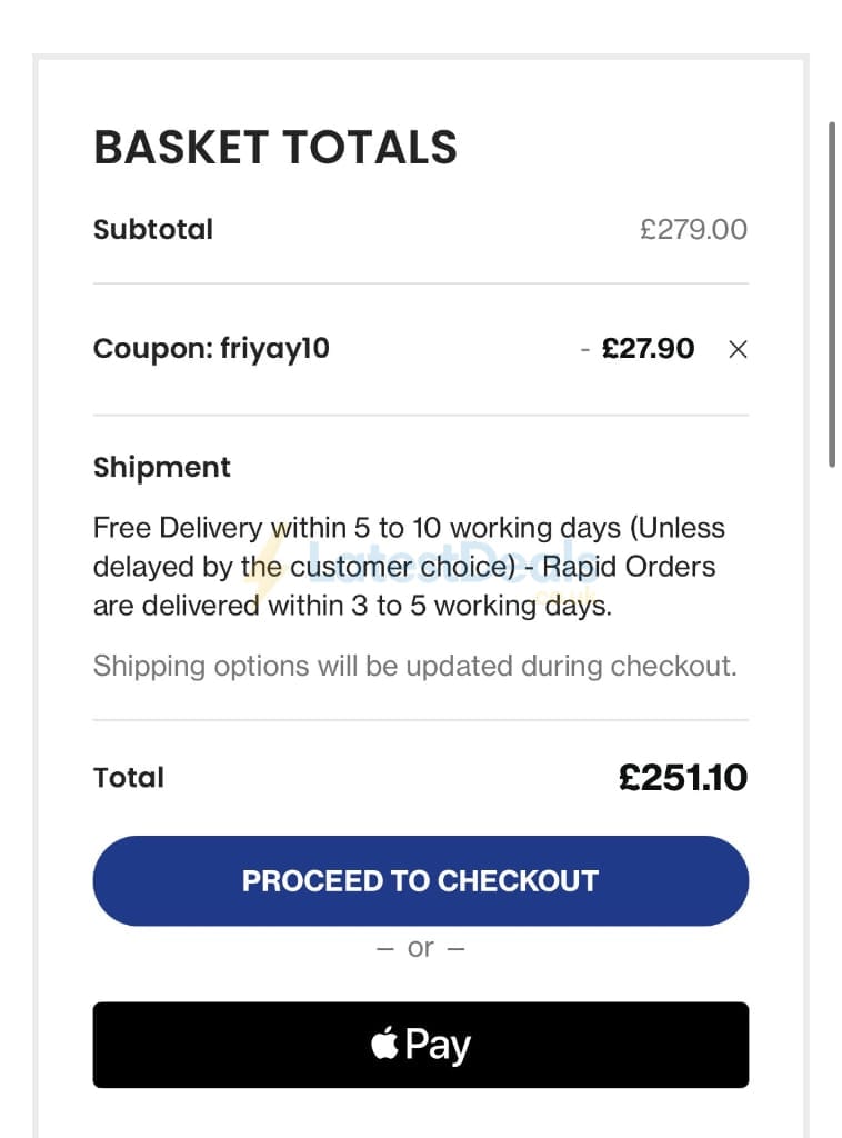 Screenshot of the PSCL Beds discount code working