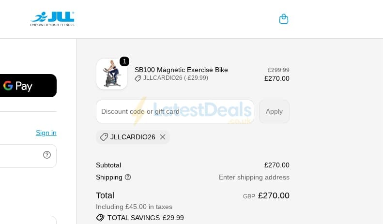 Screenshot of the JLL Fitness discount code working