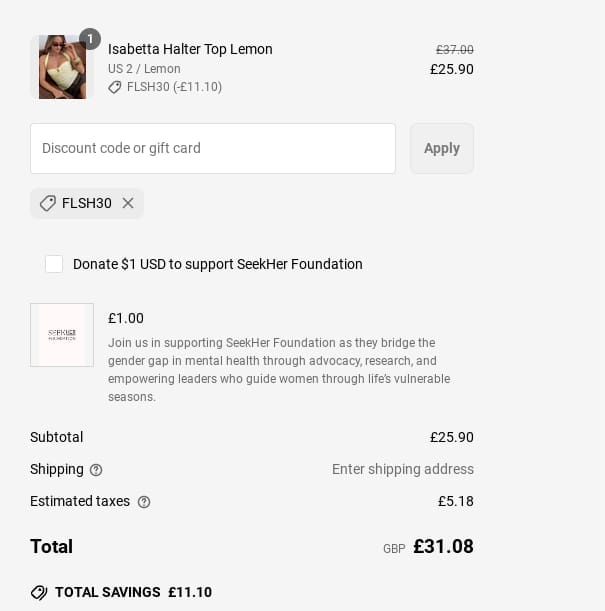 Screenshot of the Princess Polly discount code working