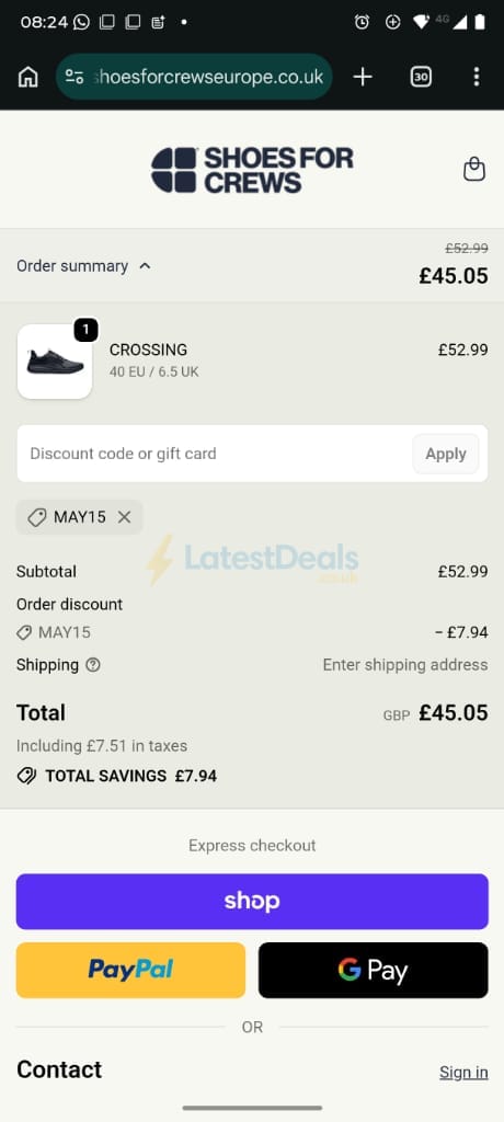 Screenshot of the Shoes For Crews discount code working