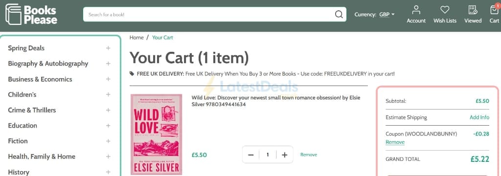 Screenshot of the Books Please discount code working