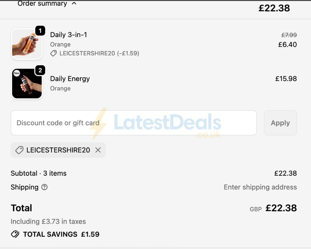 Screenshot of the Phizz discount code working