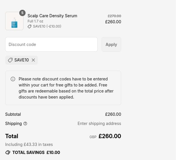 Screenshot of the Living Proof discount code working