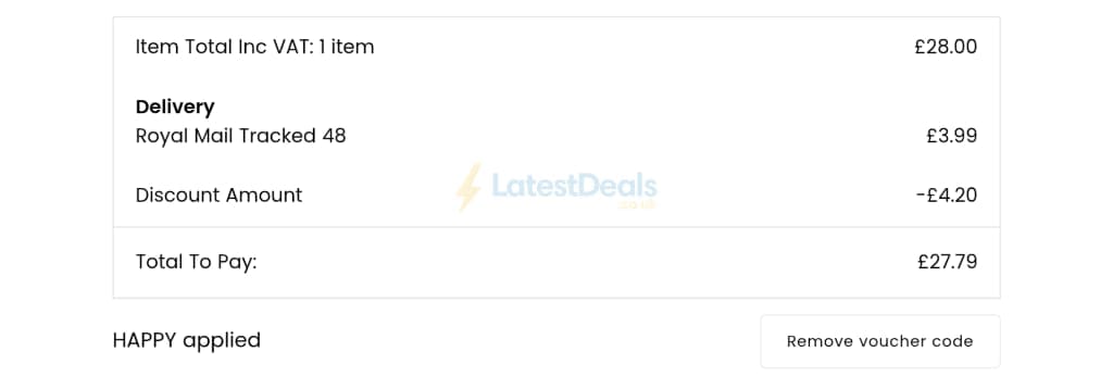 Screenshot of the Klass discount code working