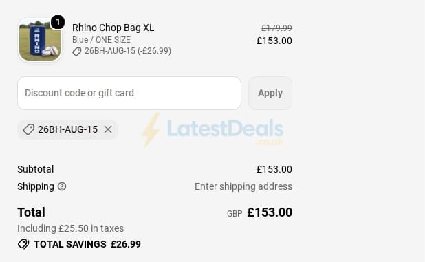 Screenshot of the Rhino discount code working
